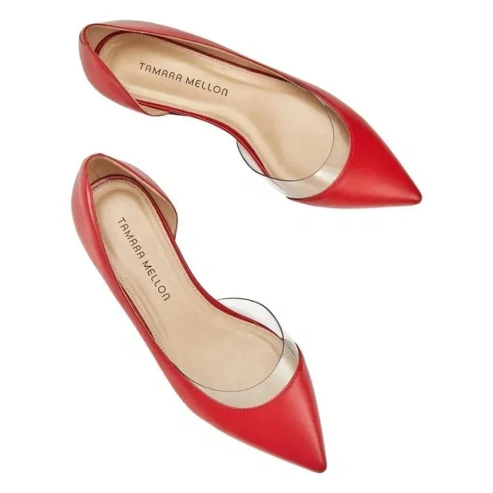Tamara Mellon D'Orsay Leather Pointed Toe Flats Red Size EU 41.5 - Picture 1 of 10